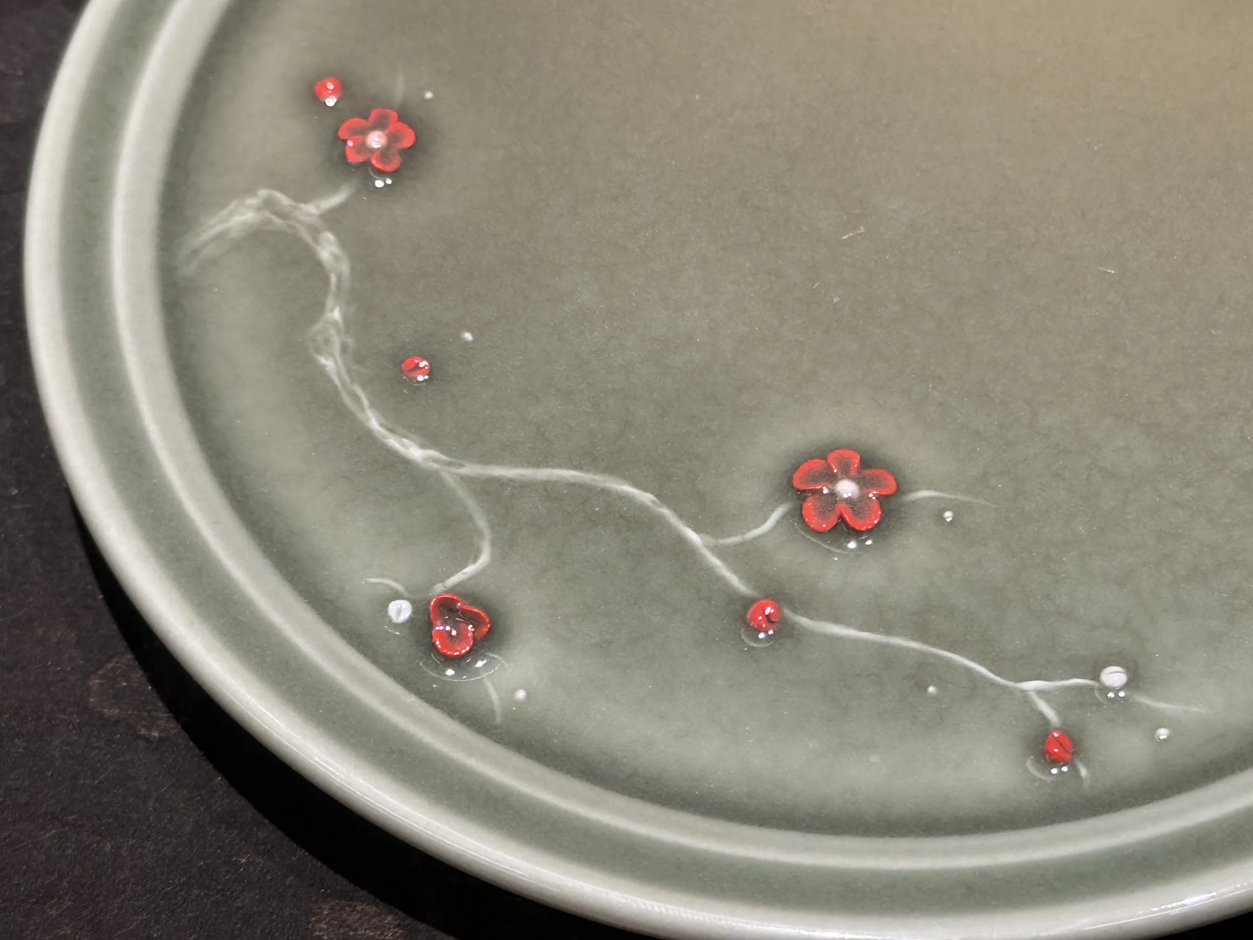 Longquan Celadon · Wood-Fired Ash-Green Sculpted Plum Blossom Tea Tray - Image 3