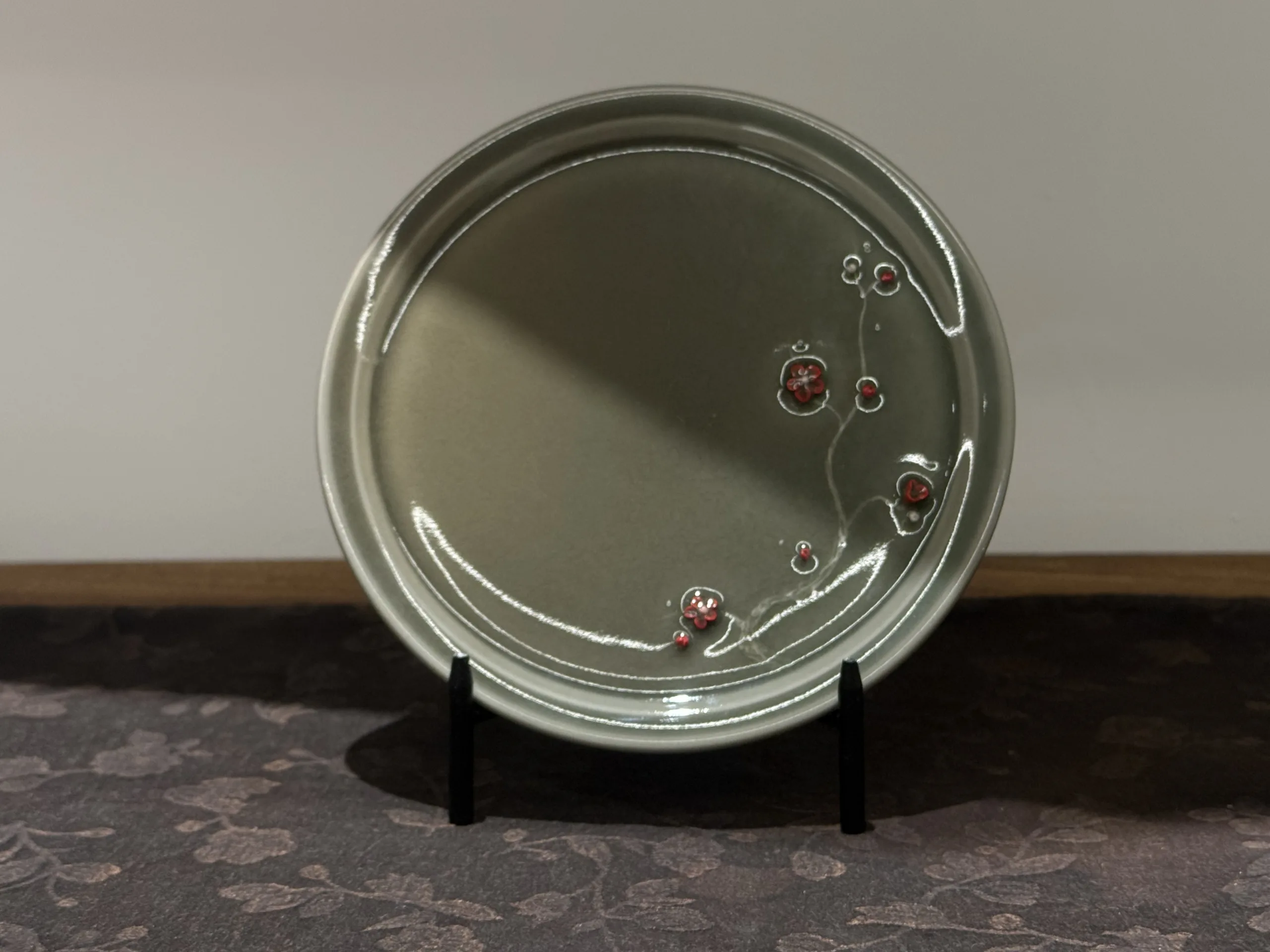 Longquan Celadon · Wood-Fired Ash-Green Sculpted Plum Blossom Tea Tray - Image 2